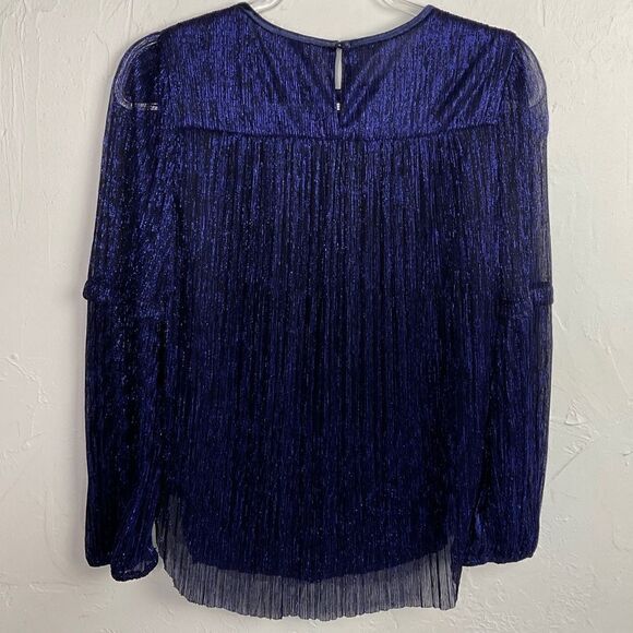 Moulinette Soeurs Anthropologie Blue Metallic Accordion Pleat Long Sleeve Top XS - Picture 8 of 10